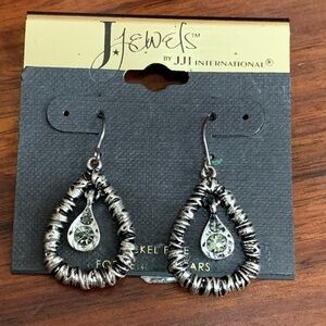 NWT J. Jewels silver tone green stone earrings